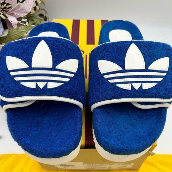 Men’s Gucci, X Adidas, limited edition slides size 9, made in Italy - Picture 2 of 9